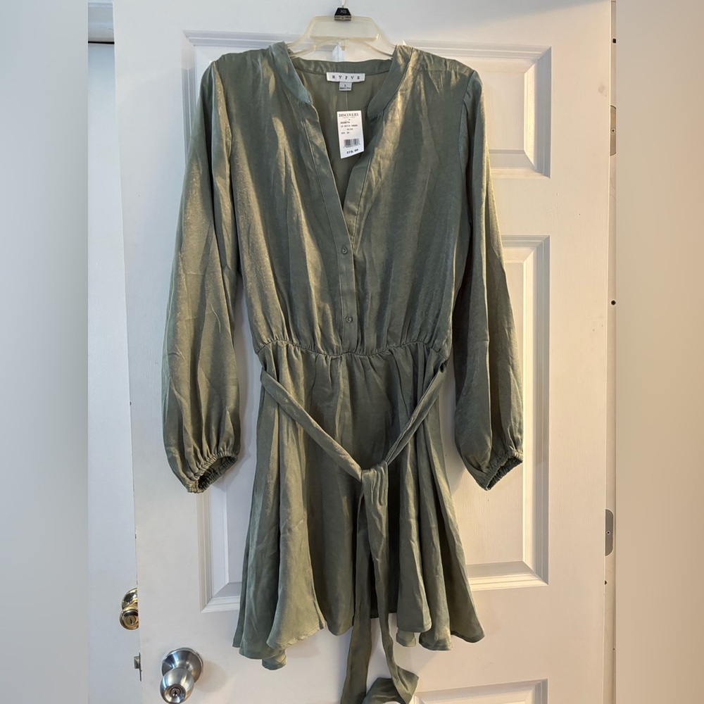 HYFVE Olive‎ Satin Long-Sleeve Dress